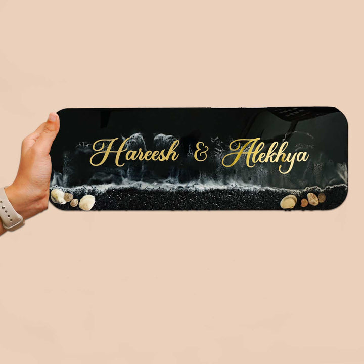 Personalized Black Beach Theme Resin Name Plate For Couples