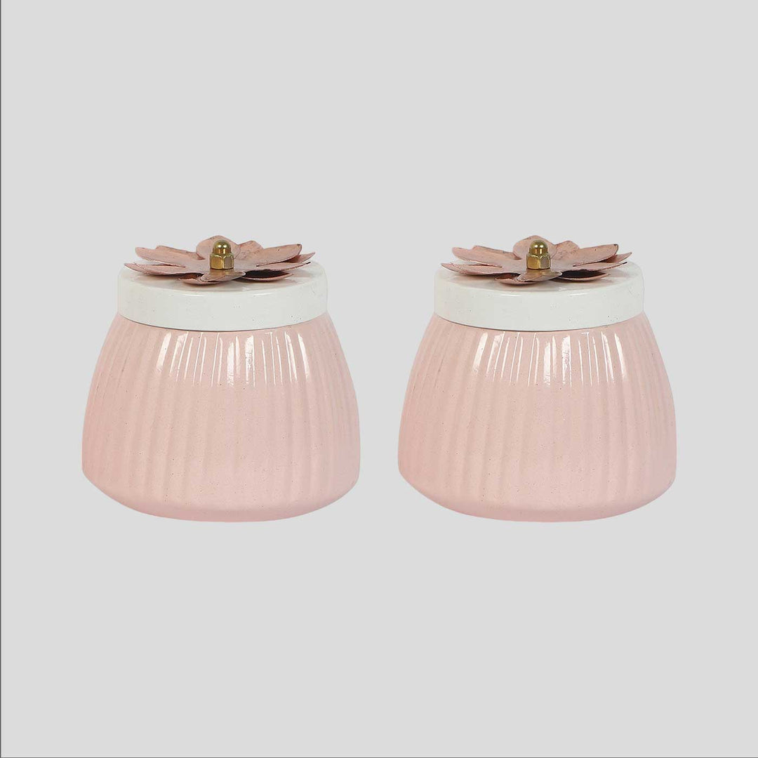 Handmade Light Pink Metal  Jar | Set Of 2