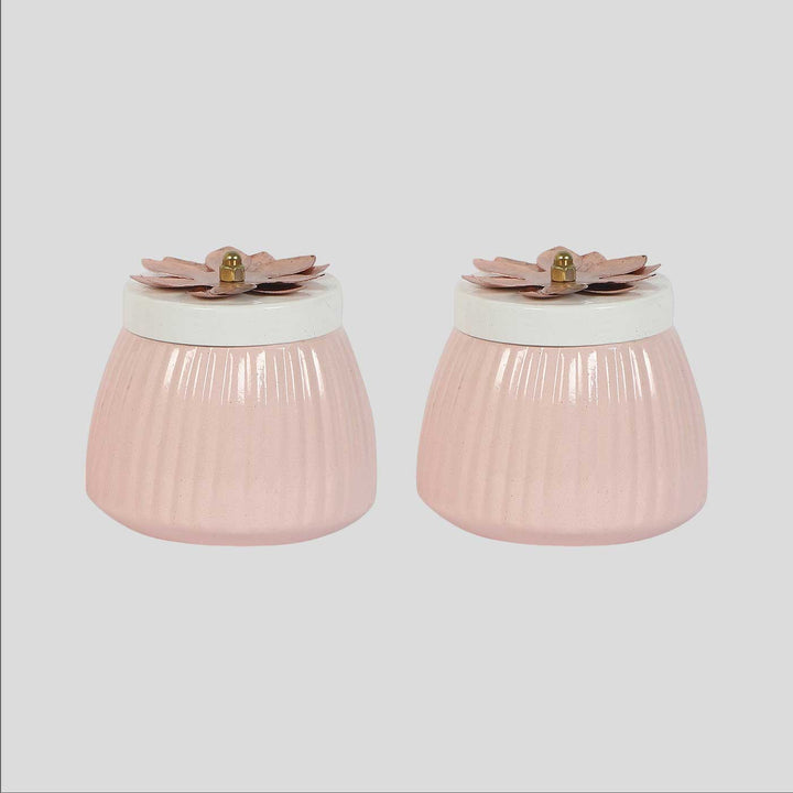 Handmade Light Pink Metal  Jar | Set Of 2