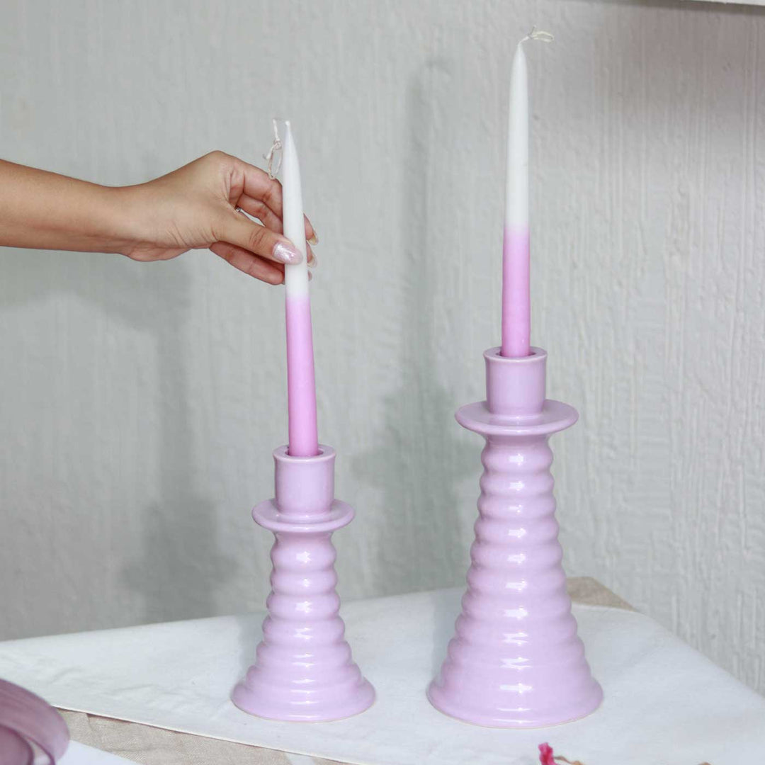 Handmade Lilac Coil Shaped Ceramic Candle Holder