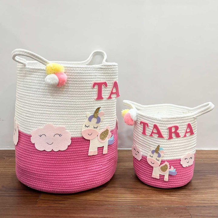 Personalized Handmade Magical Unicorn Jute Basket For Kids