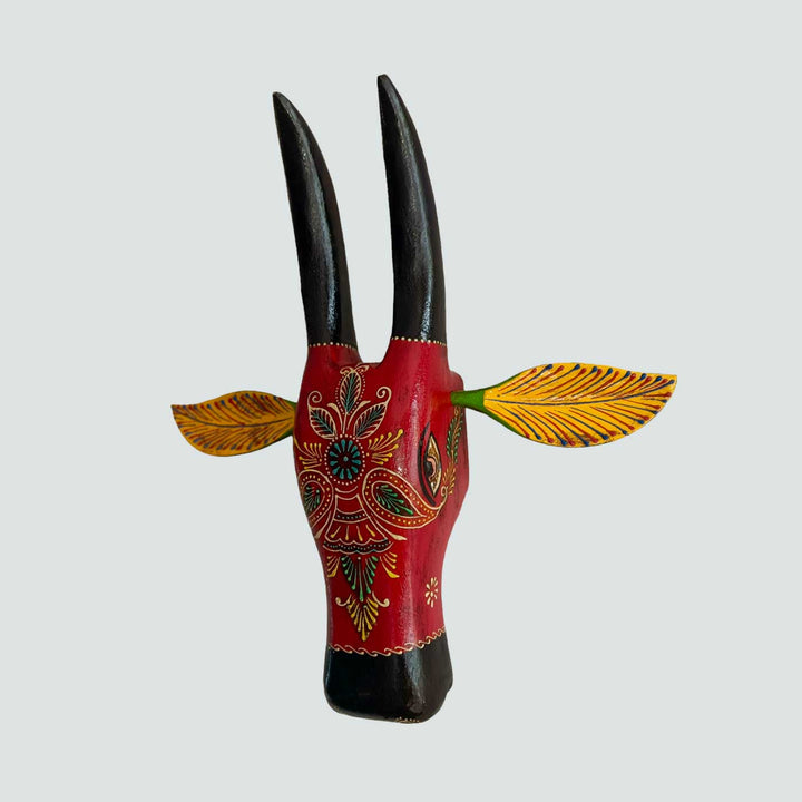 Hand-Painted Decorative Red Cow Face Wooden Decor