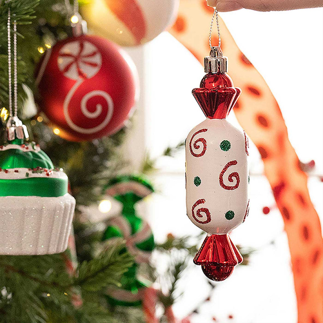 Red, Green & White Chocolate Cupcakes themed Christmas Ball Ornaments For Decoration | Set of 70