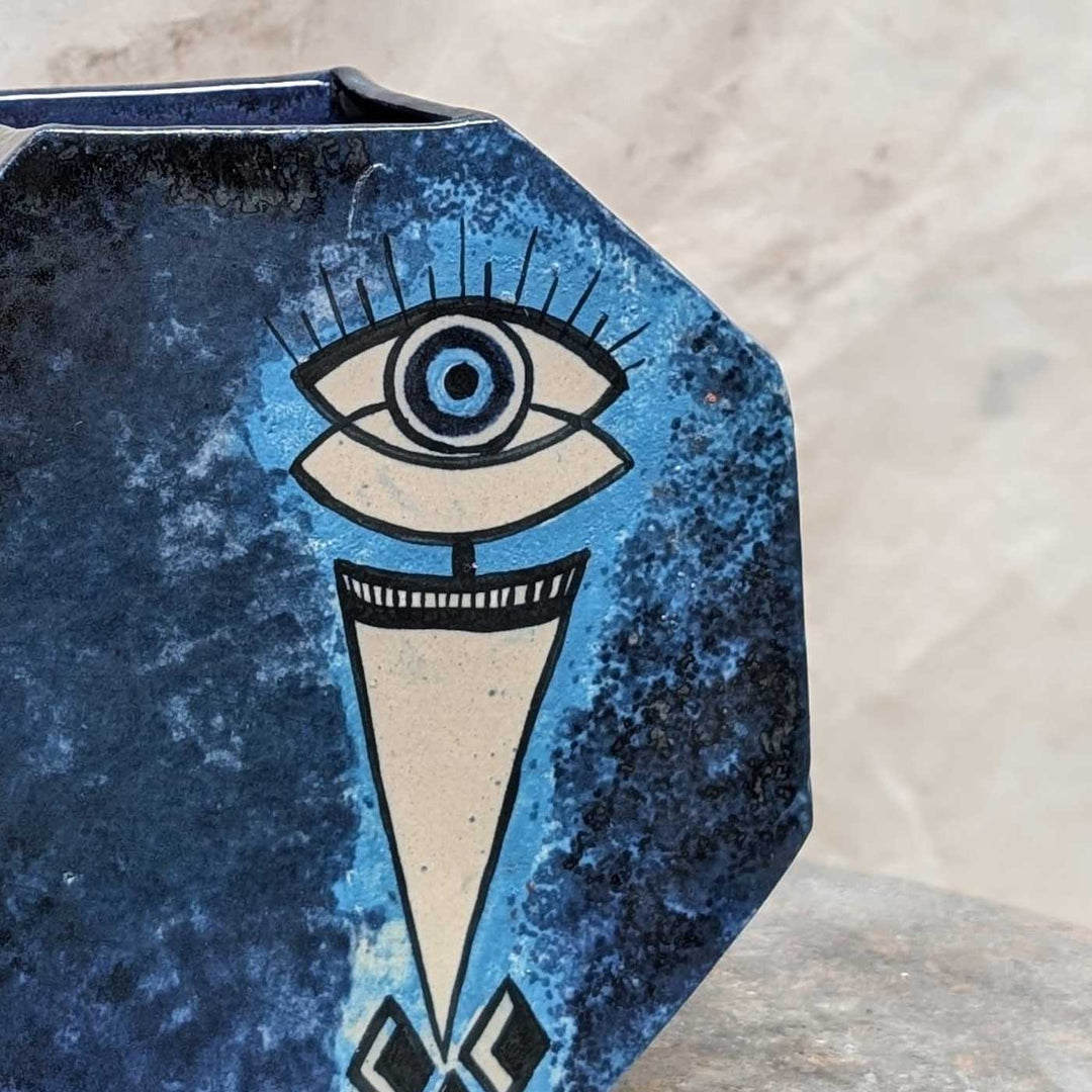 Hand-Painted Royal Blue Evil Eye Ceramic Vase