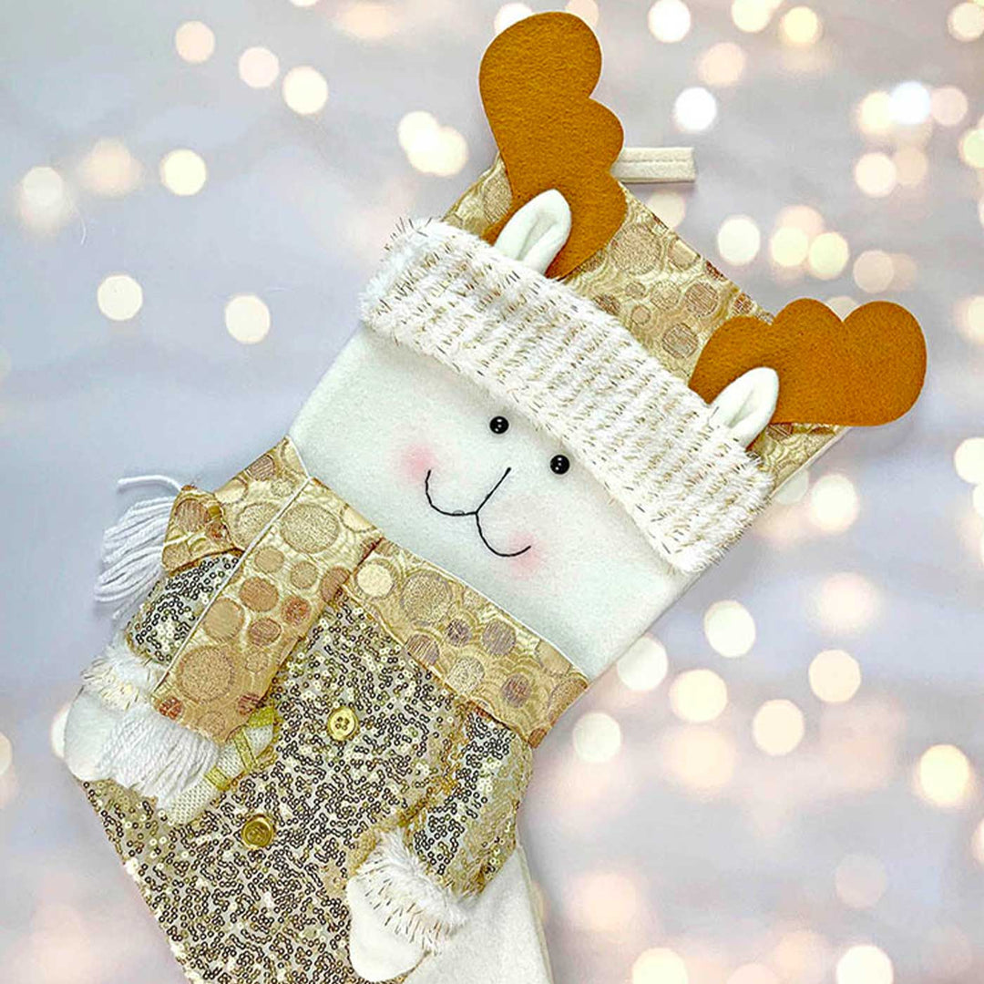 Handmade Golden Deer Woolen Stockings For Christmas Decoration