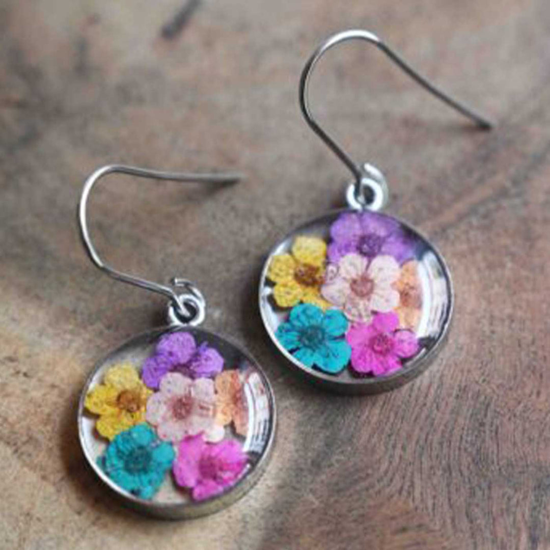 Handmade Preserved Flower Dainty Wildflower Brass Earrings