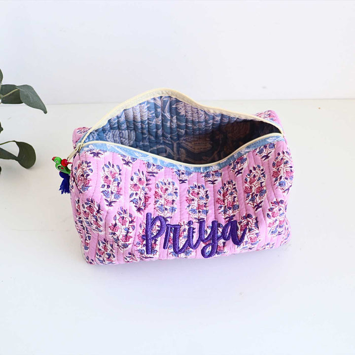 Personalized Block Printed Cotton Cosmetic Pouch