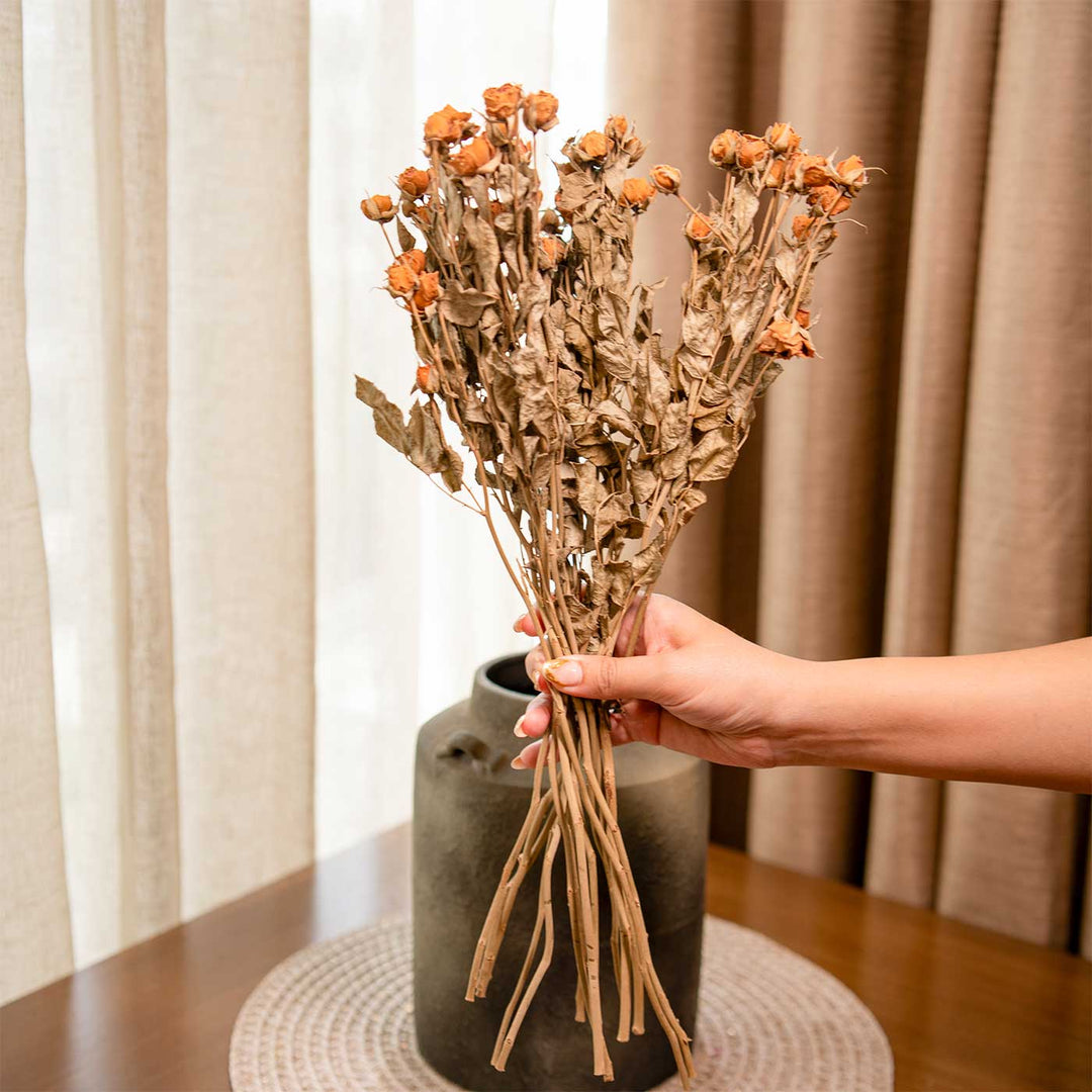 Old World Bloom Ceramic Vase With Dried Bunch