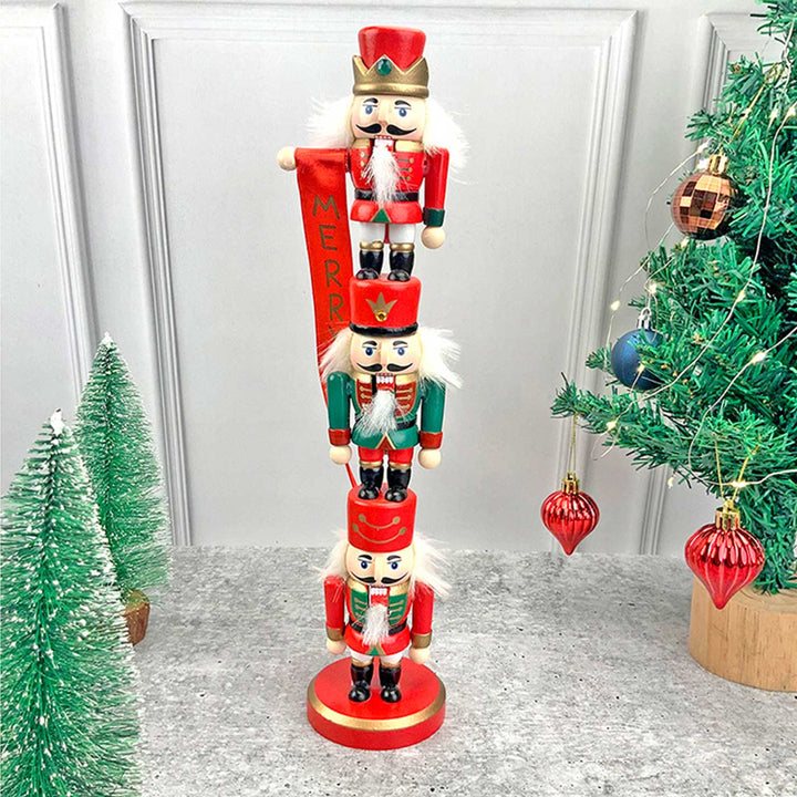 3-Tier Stacked Nutcracker Wooden Decor For Christmas Table Decoration