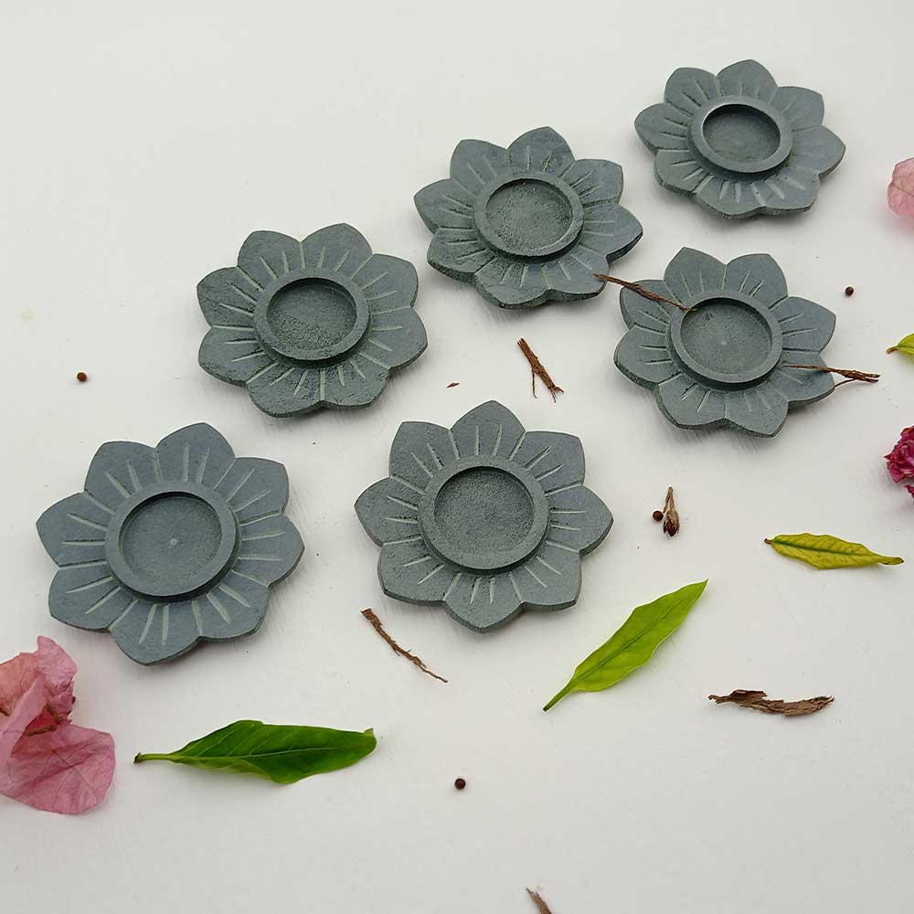 Handmade Grey Zorah Lotus Flower Candle Holder | Set Of 6