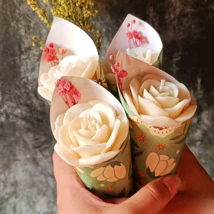 White Rose Flower Bouquet Wax Candle