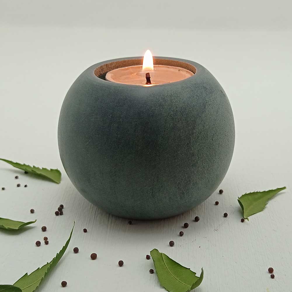 Handmade Grey Dara Round Candle Holder | Set of 2