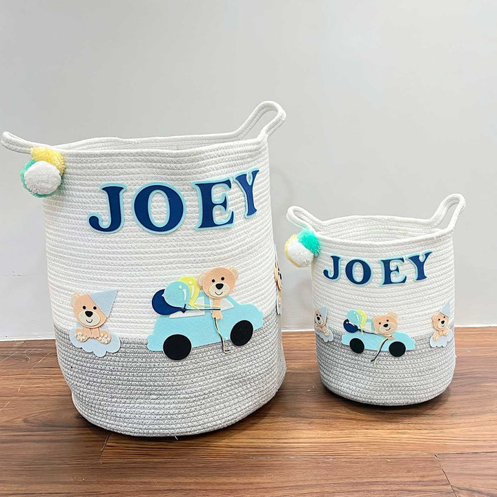 Personalized Handmade Bear'S Joyride Jute Basket For Kids