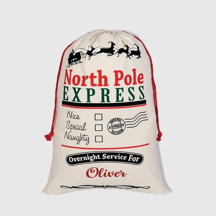 Personalized North Pole Express Extra Large Muslin Gift Sack | Xmas Gifting Ideas