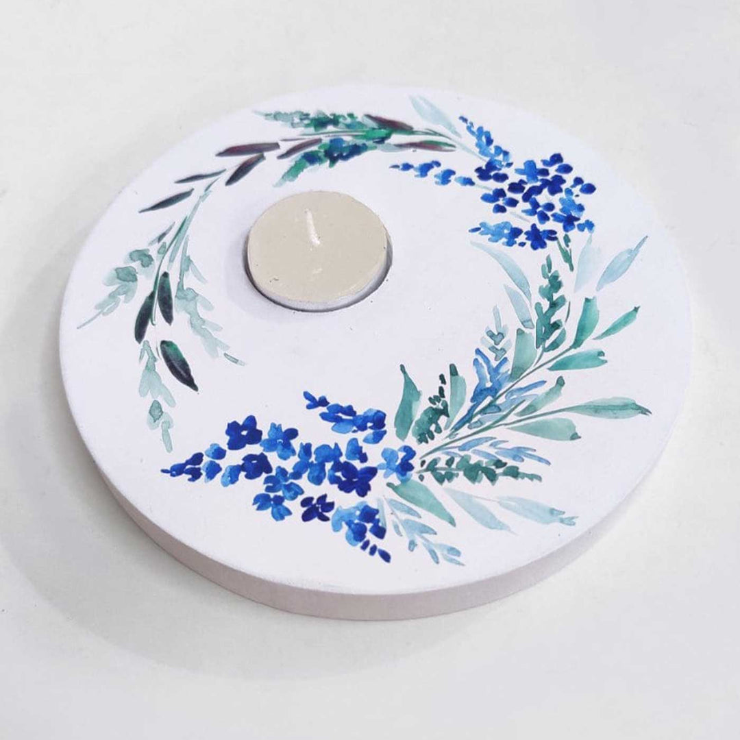 Hand Painted Floral MDF Wood Round Tealight Holder