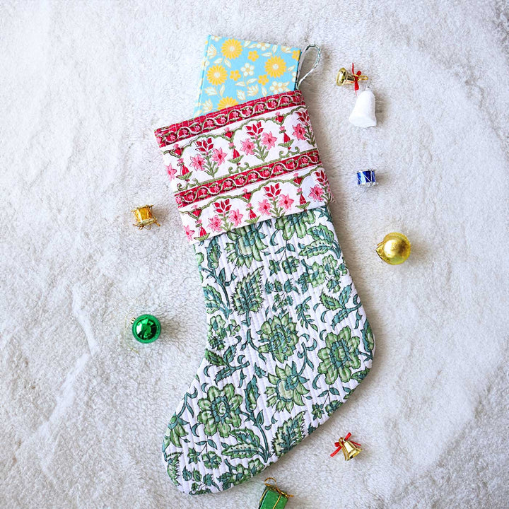 Personalized Block Printed Cotton Stockings For Christmas Decoration