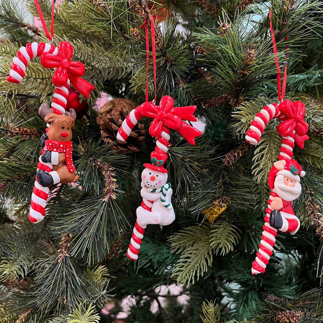 Handmade Candy Cane Clay Ornaments For Christmas Tree Decoration | Set Of 3