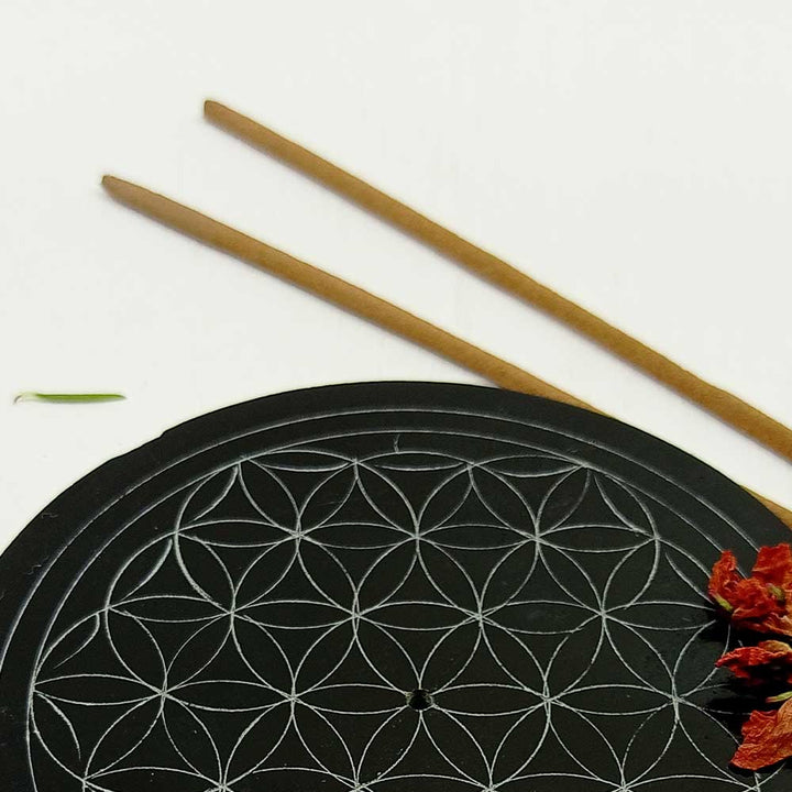 Handmade Black Adara Flowers Of Life Soapstone Incense Stick Holder | Set of 2