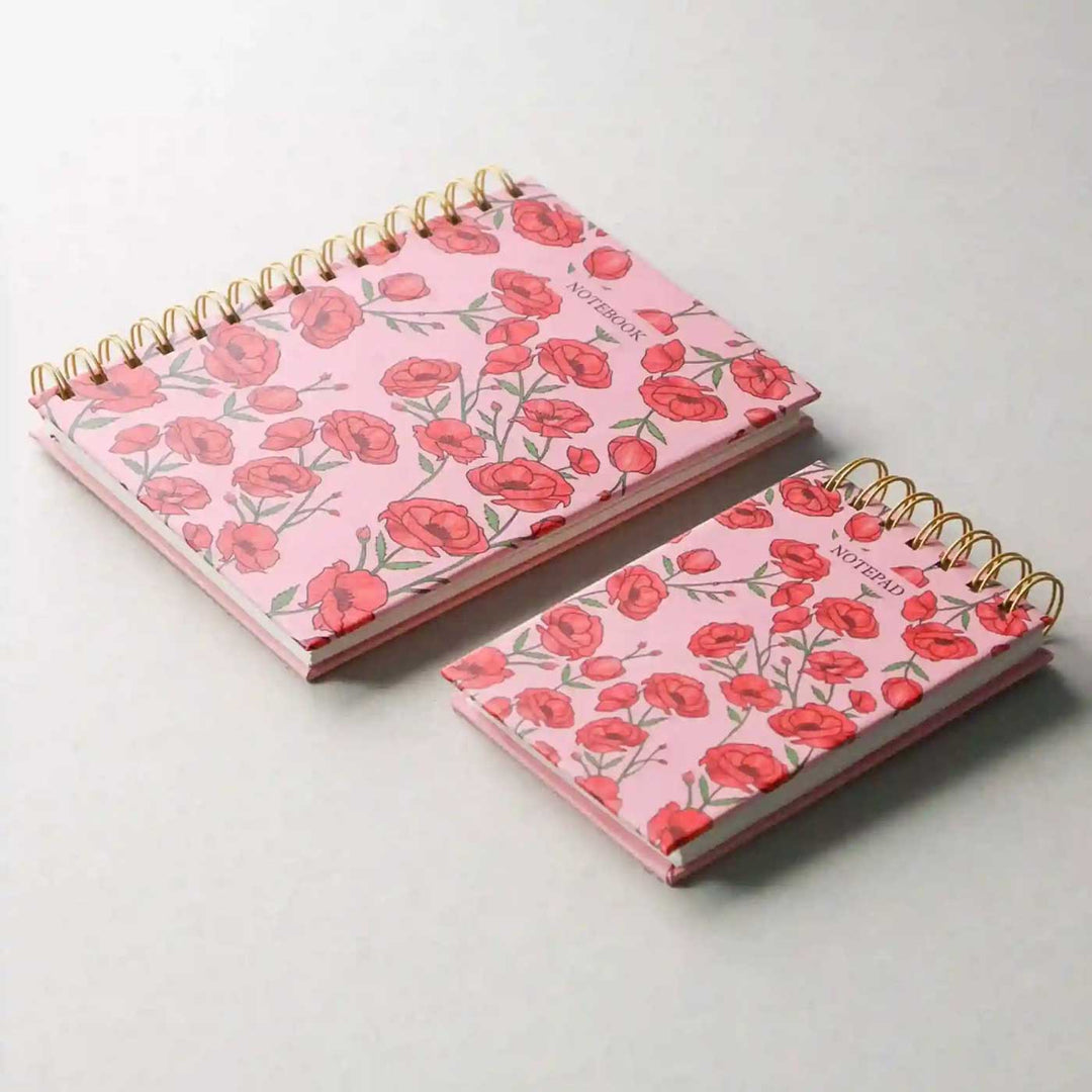 Handmade Khaskhas Red Spiral Notebook and Notepad Set | 80 Pages