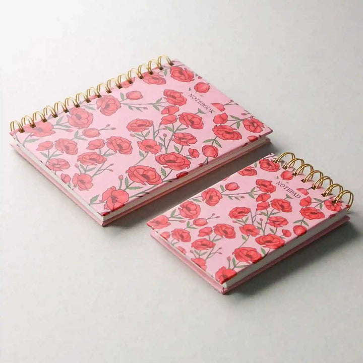 Handmade Khaskhas Red Spiral Notebook and Notepad Set | 80 Pages