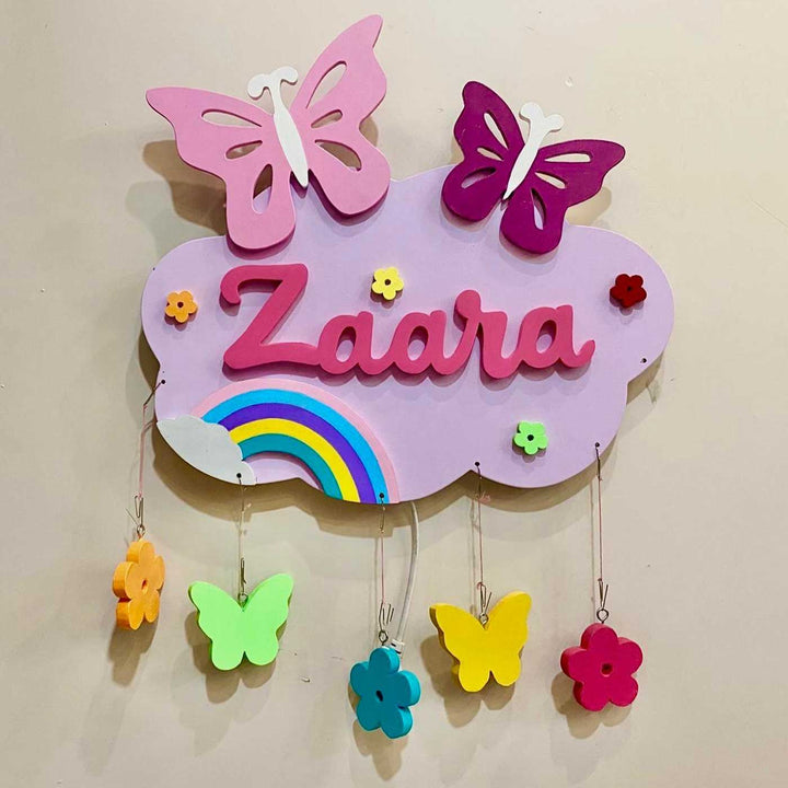 Personalized Butterfly Theme MDF Wood Kids Name Plate