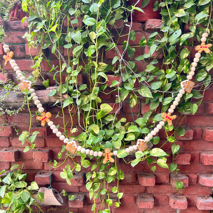 Handmade 3D Upcycled Gingerbread Man Felt Garland/ Bunting For Christmas Decoration