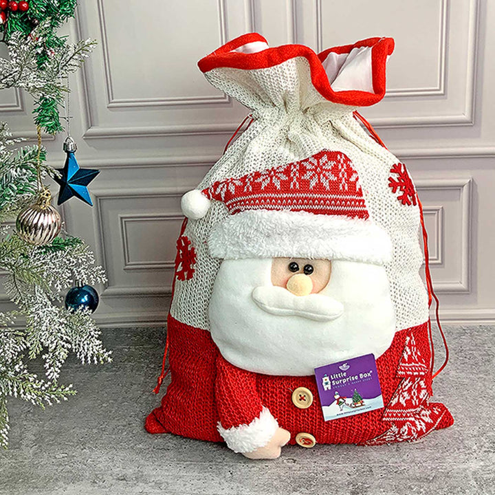 Handmade Santa Red & White Knitted Gift Sacks For Christmas Decoration