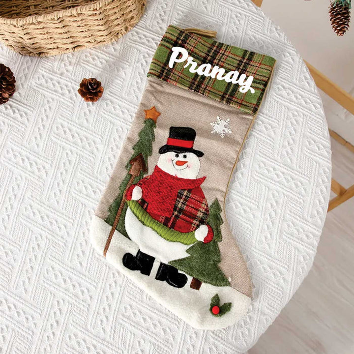 Personalized Checkered Cheer Linen & Cotton Stockings For Christmas Decoration