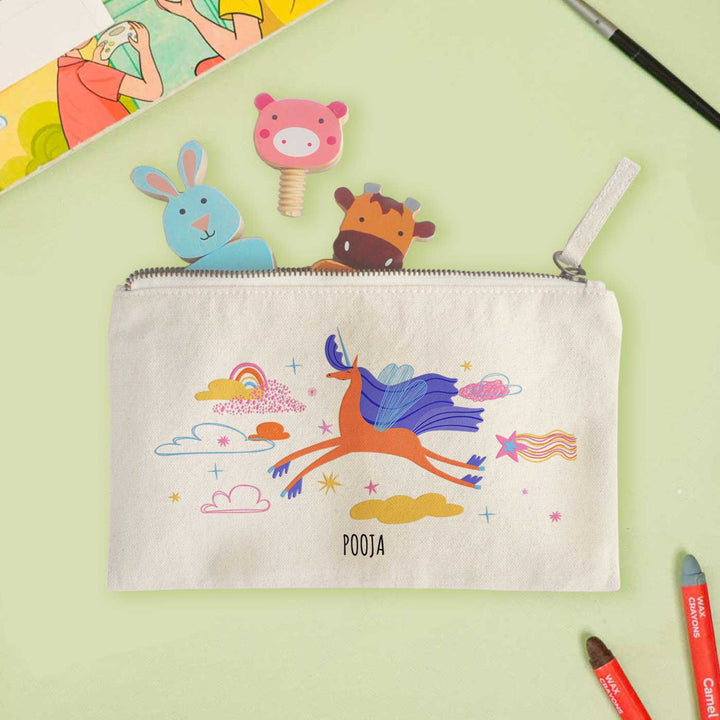 Personalized Magical Unicorn Theme Cotton Pencil Pouch