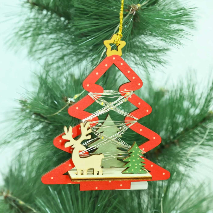 Laser Cut Luminous Wooden Ornament For Christmas Tree Decoration