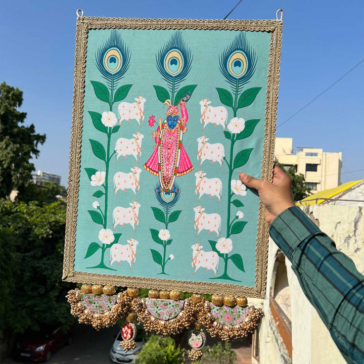 Handmade Large Shrinathji Backdrop Pastel Pistachio Hanging