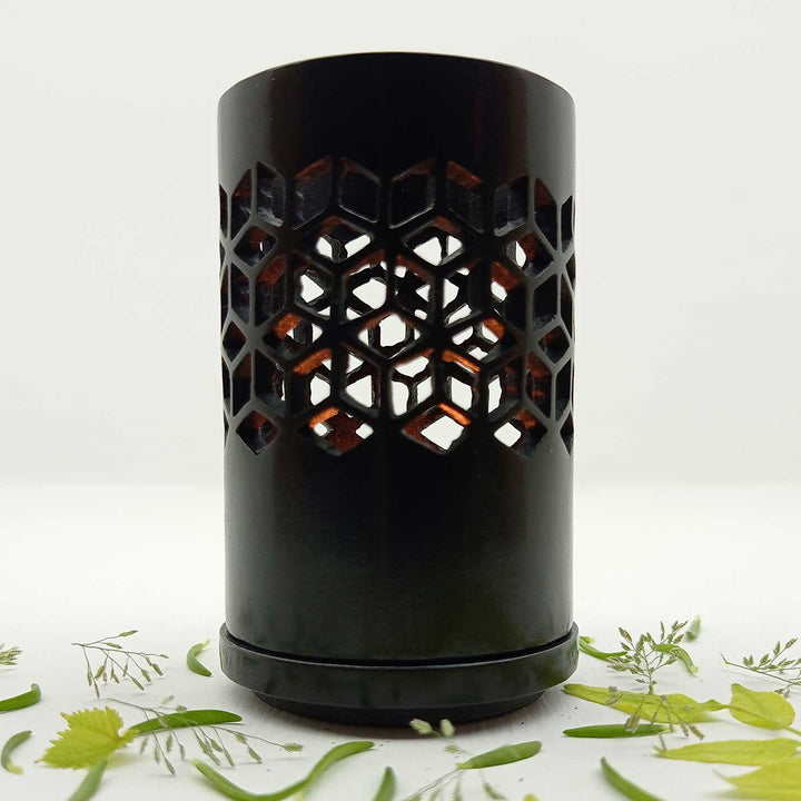 Handmade Black Ulfa Modern Hexagon Star Lattice Soapstone Tealight Holder