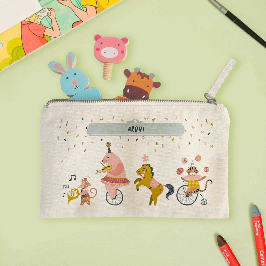 Personalized Animal Circus Theme Cotton Pencil Pouch