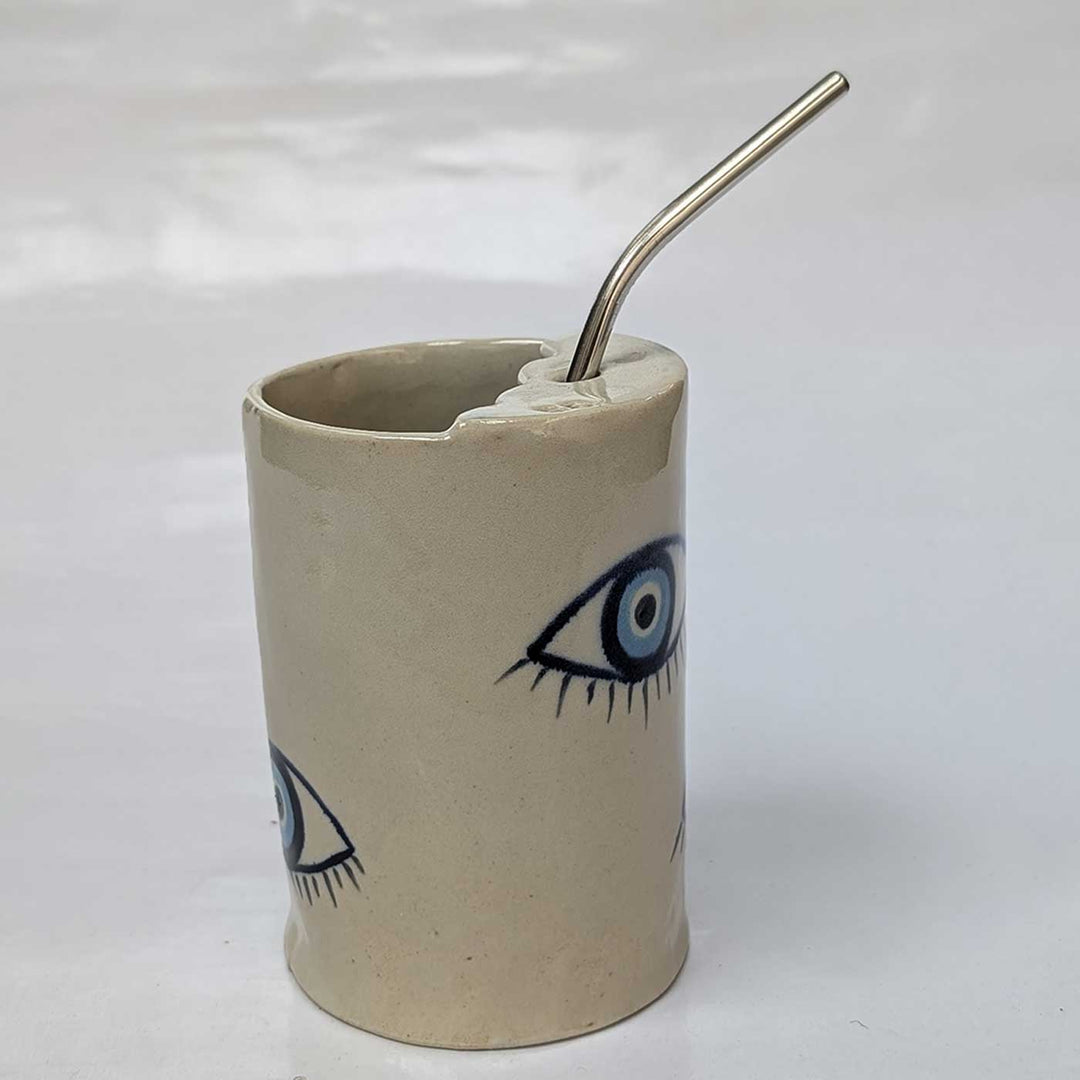 Hand-Painted Ceramic Bottle With Stainless Steel Straw