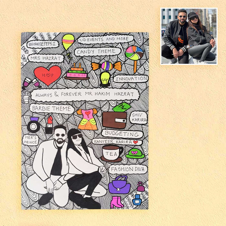 Photo Personalized Doodle Art Couples Multicolour Decorative Plaque