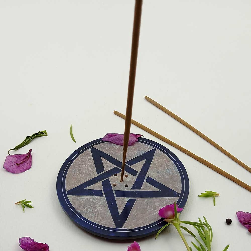 Handmade Blue Givon Pentacle Soapstone Incense Stick Holder | Set of 2