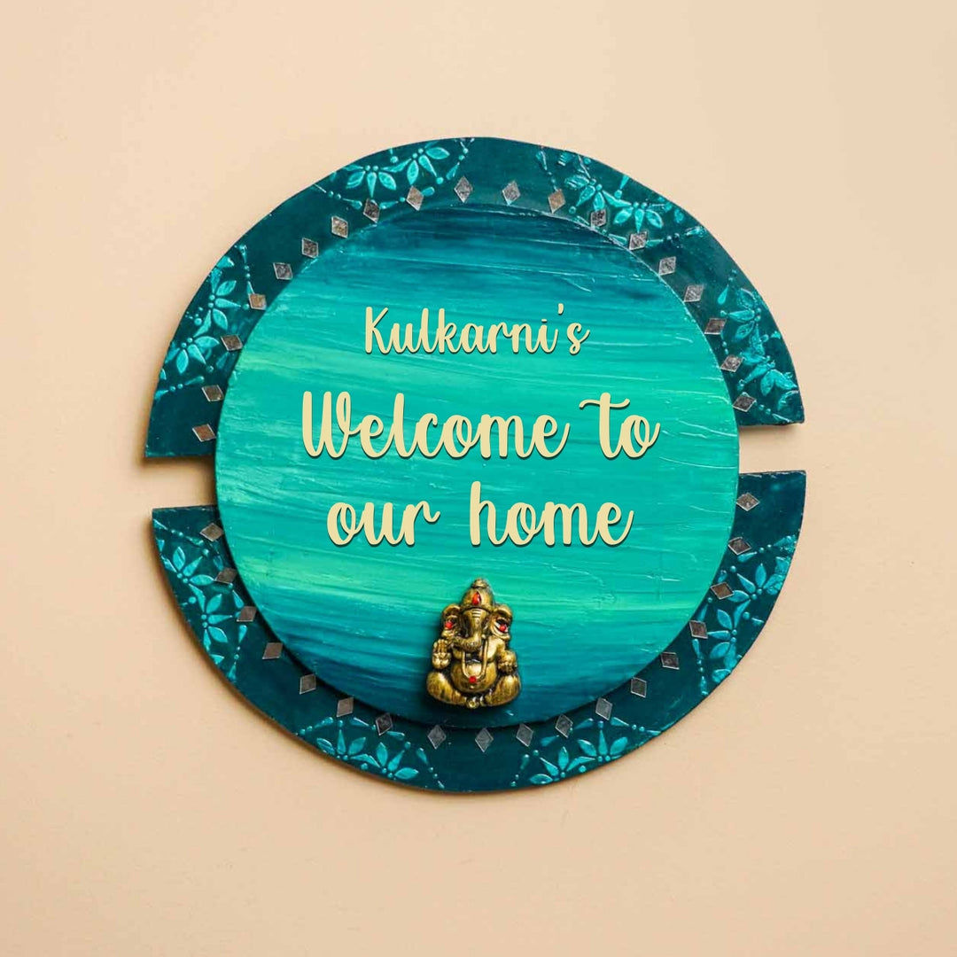 Personalized Round Ganesha Theme Mdf Wood Name Plate