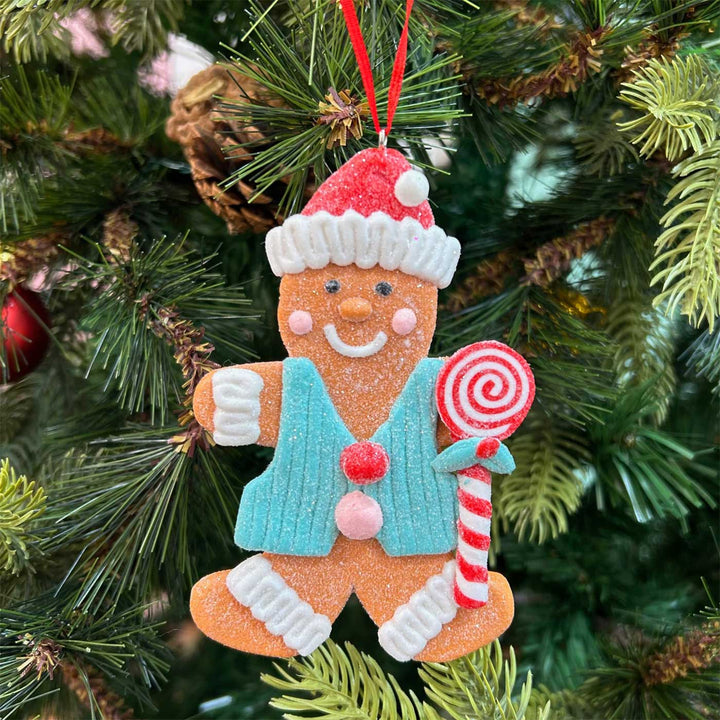 Handmade Glittery Gingerbread Clay Ornaments For Christmas Tree Decoration | Set Of 2