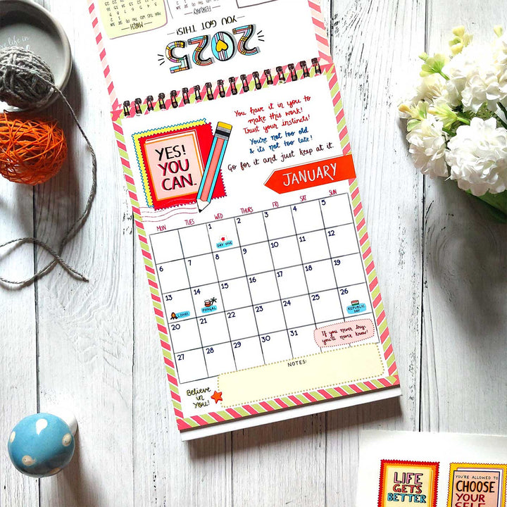 Notes to Self 2025 Spiral Calendar With Holidays | 10+ Freebies Included