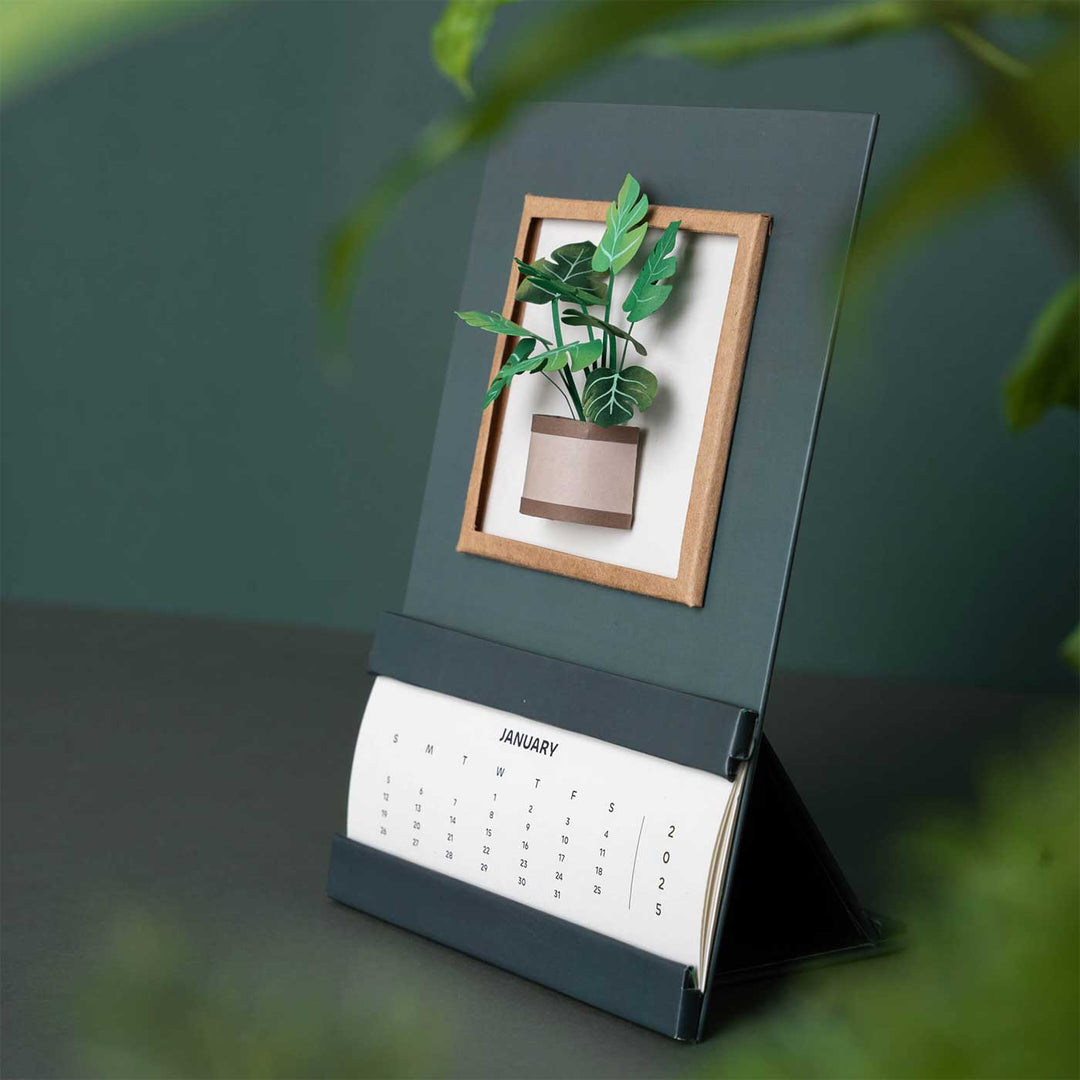 Handmade 3D Monstera Plant 2025 Desk Calendar