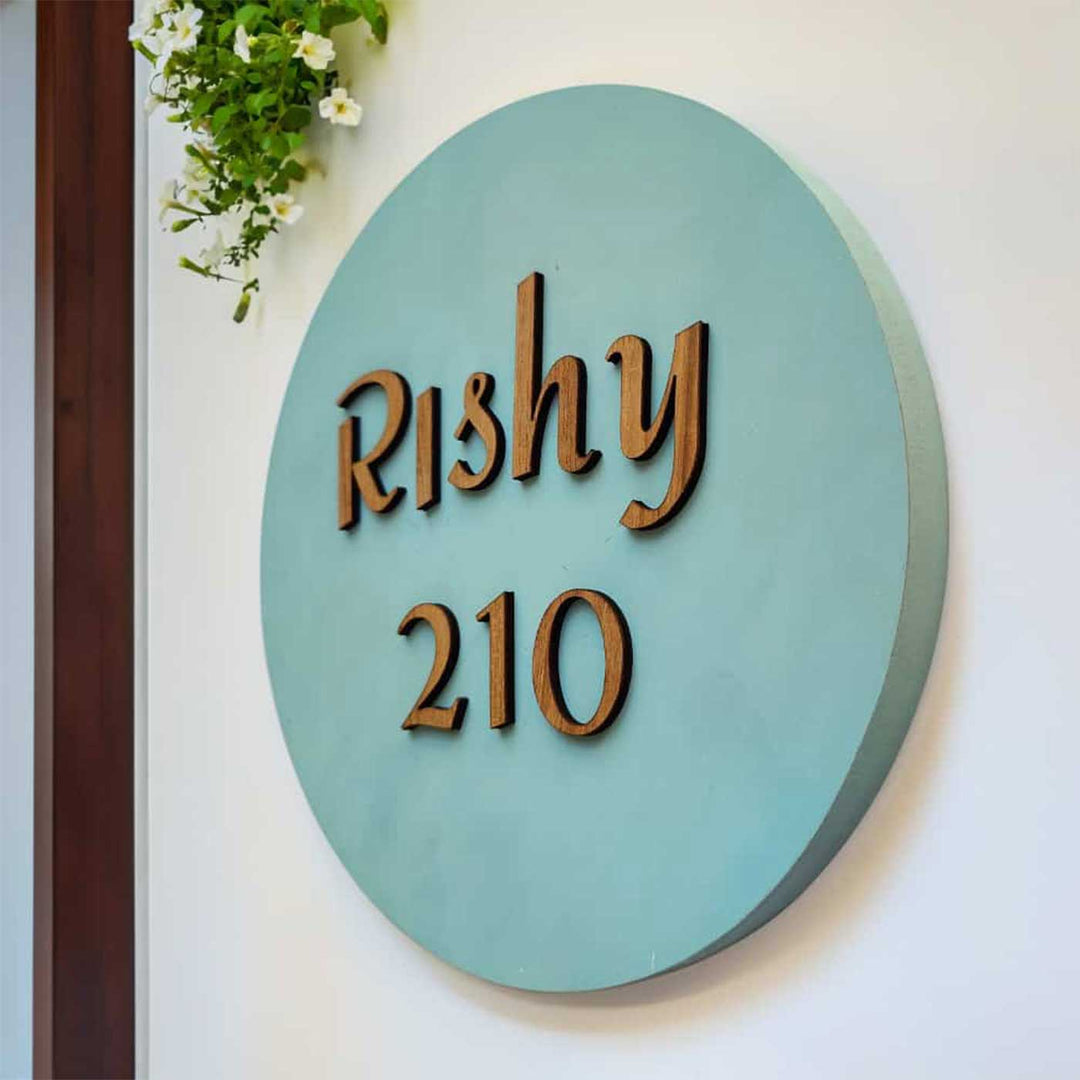 Personalized Minimal Blue MDF Wood Name Plate