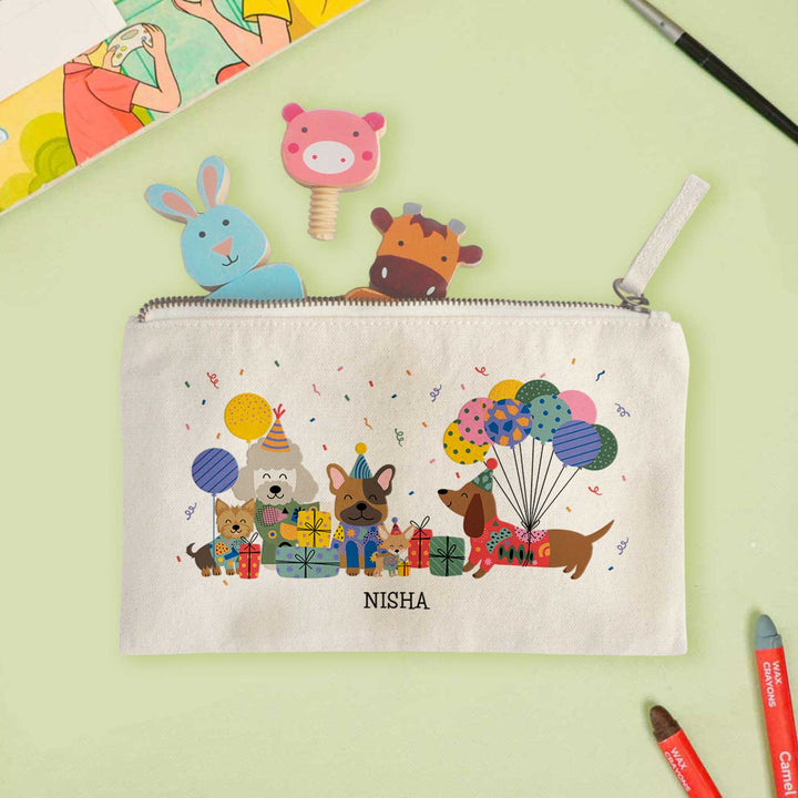 Personalized Paw Party Theme Cotton Pencil Pouch