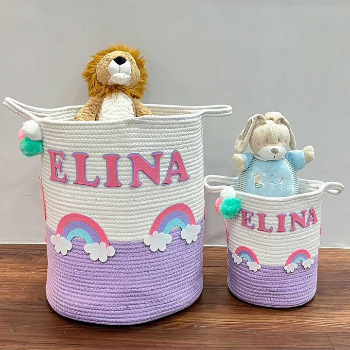 Personalized Handmade Unicorn Dreams & Rainbows Jute Basket For Kids