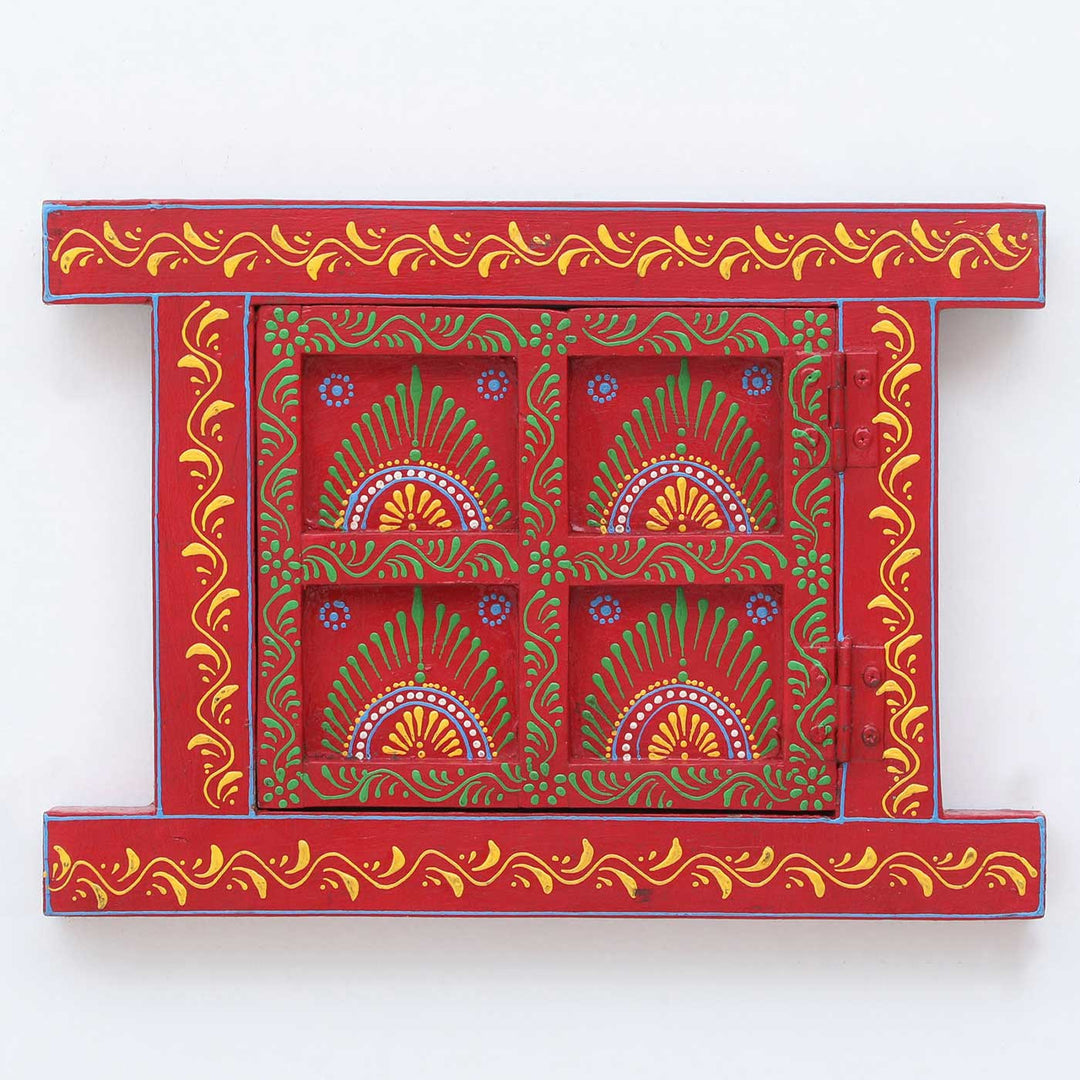 Handmade Decorative Red Wooden Window Wall Decor