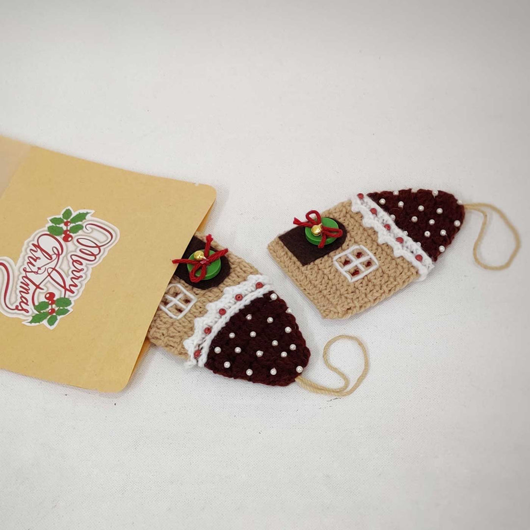 Handmade House Crochet Ornaments For Christmas Tree Decoration | Set Of 2