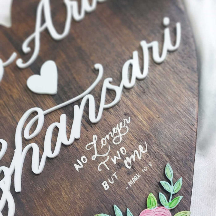 Personalized Brown Heart Shaped Pine Wood Name Plate