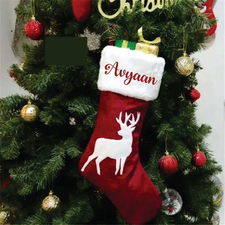 Personalized Reindeer Furry Band Velvet & Fur Stockings For Christmas Decoration