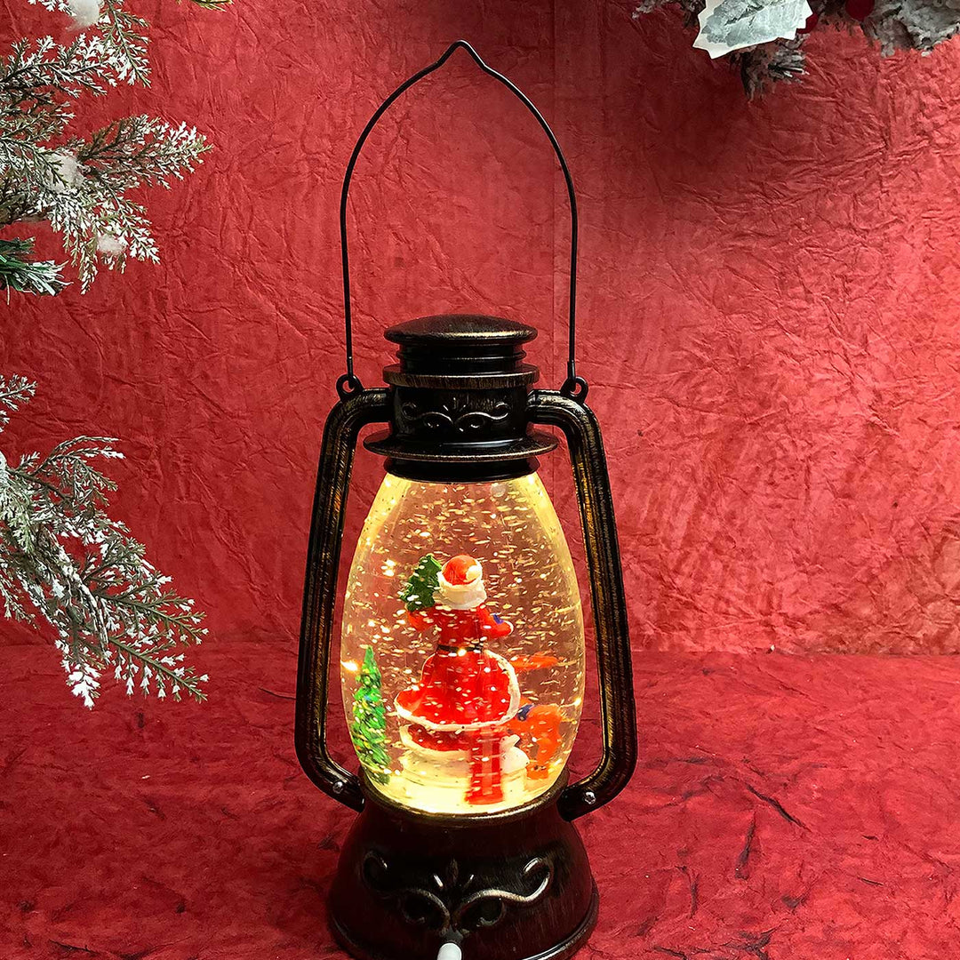 Santa With Rotating Gift And Deer Musical Lantern For Christmas Table Decoration