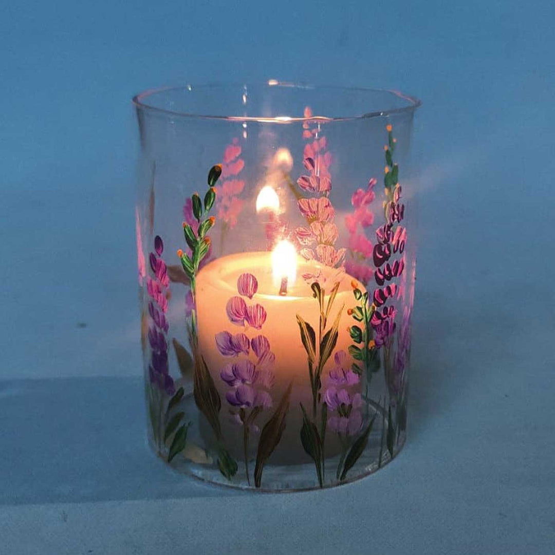 Hand Painted Floral Glass Candle Holder