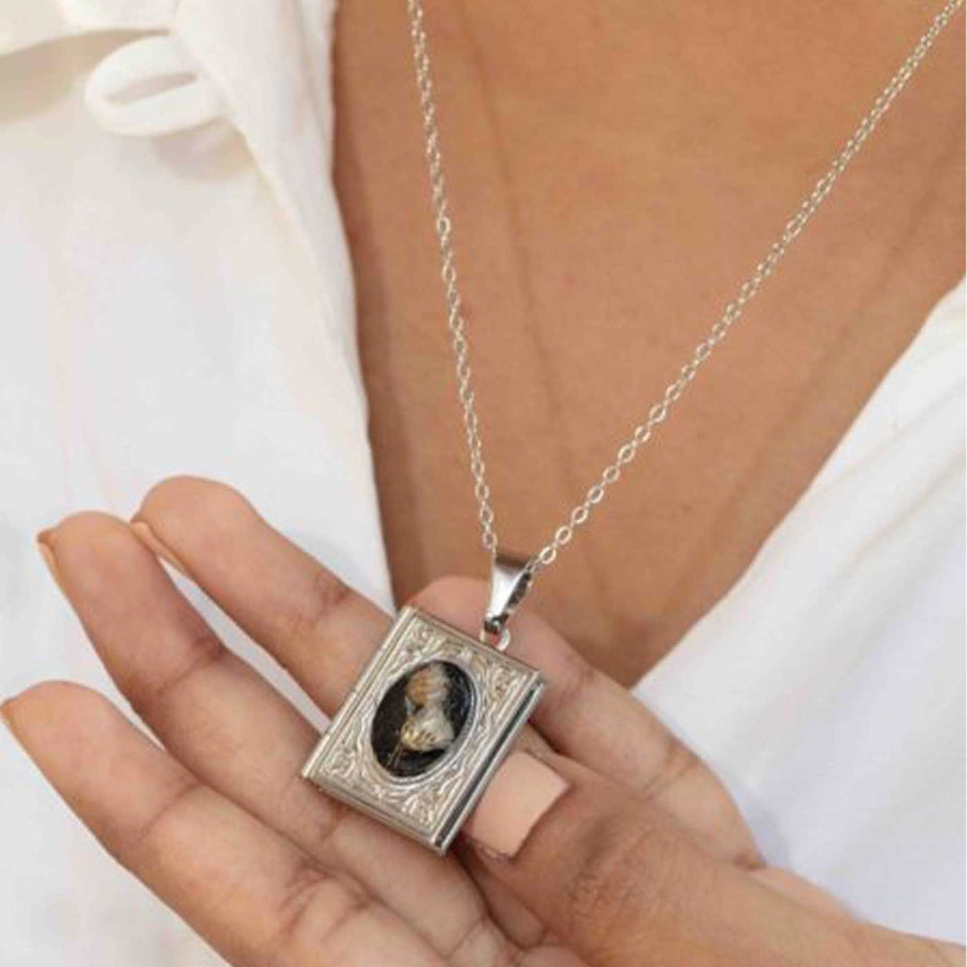 Photo Personalized Dandelion Preserved Flower Book Shaped Brass Necklace With Locket